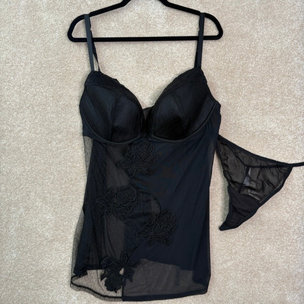 NWT CACIQUE Babydoll Lingerie‎ Women's 22/24 Black Lace Mesh